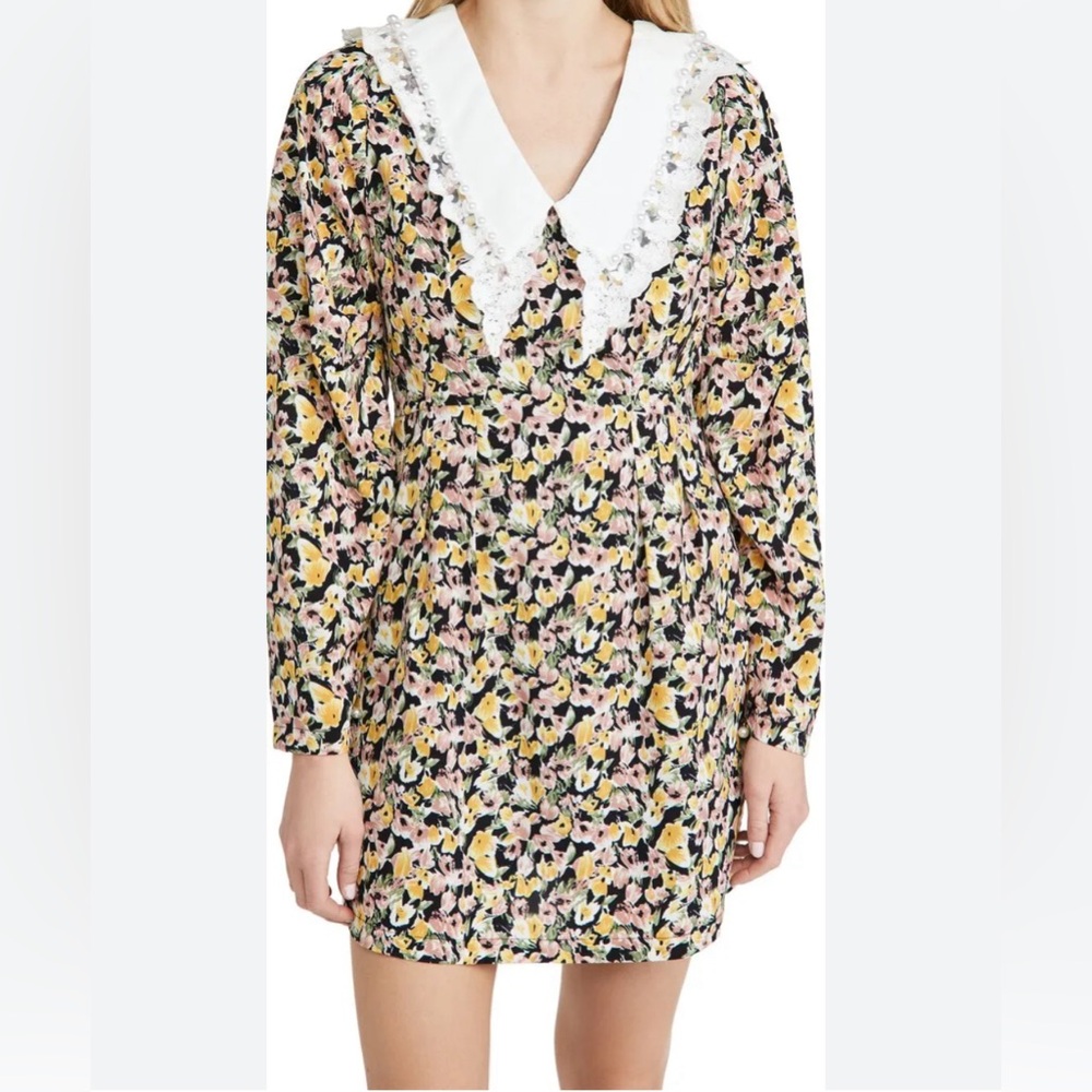 Sister Jane Centre Piece Mini Pearl Lace Collar Long Sleeve Mini‎ Dress Size XS